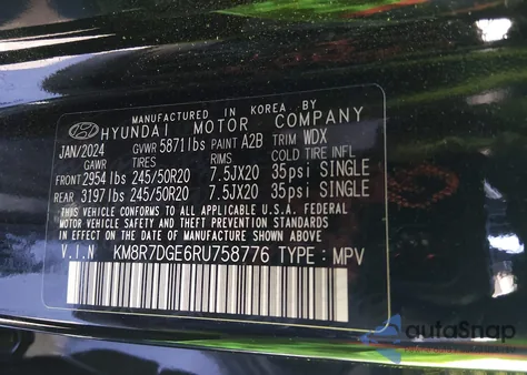 2024 Hyundai Palisade Calligraphy z USA, uszkodzony, nr VIN KM8R7DGE6RU758776